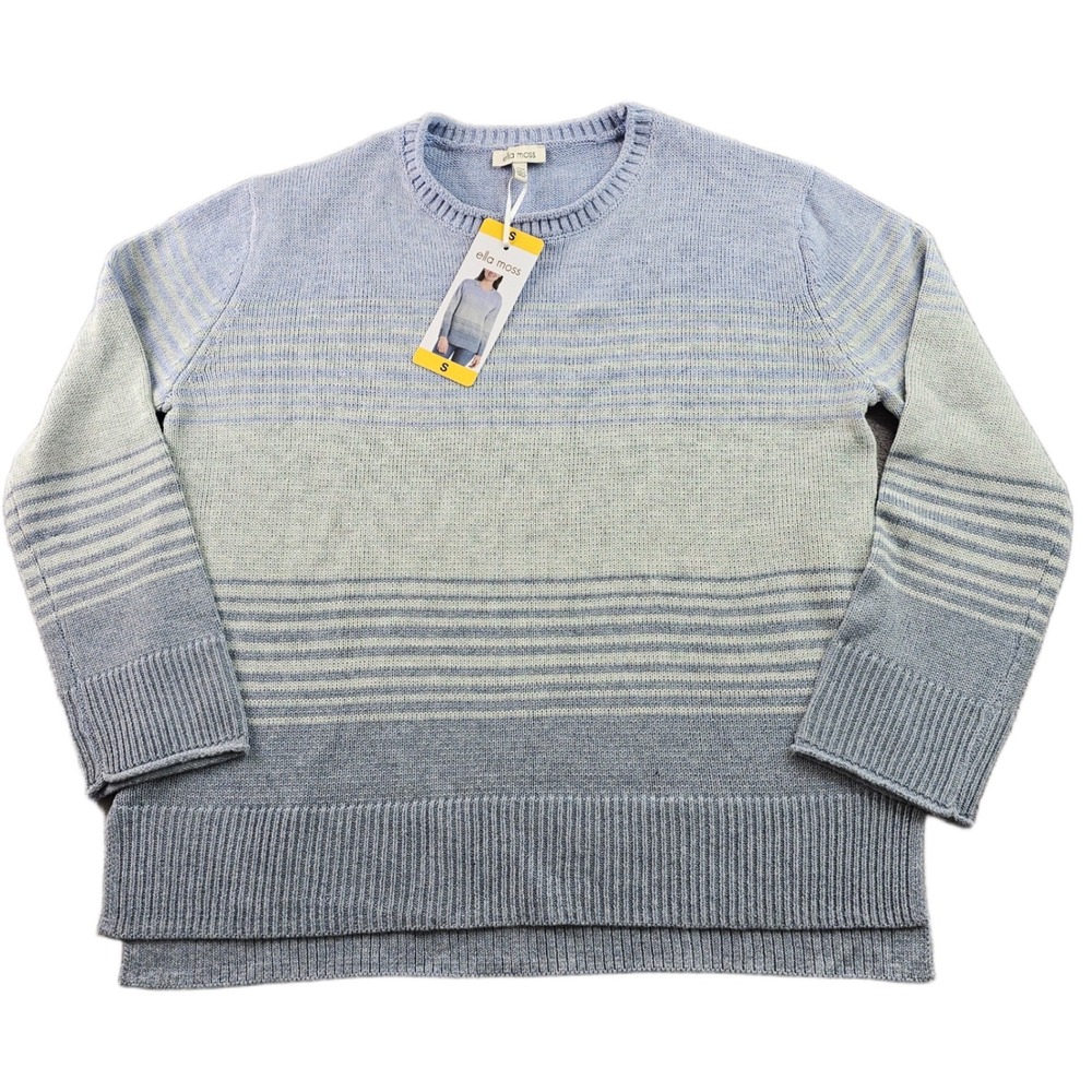 Ella Moss Sweater Womens Small Blue Striped Knit Long Sleeve Crew Neck 1815401